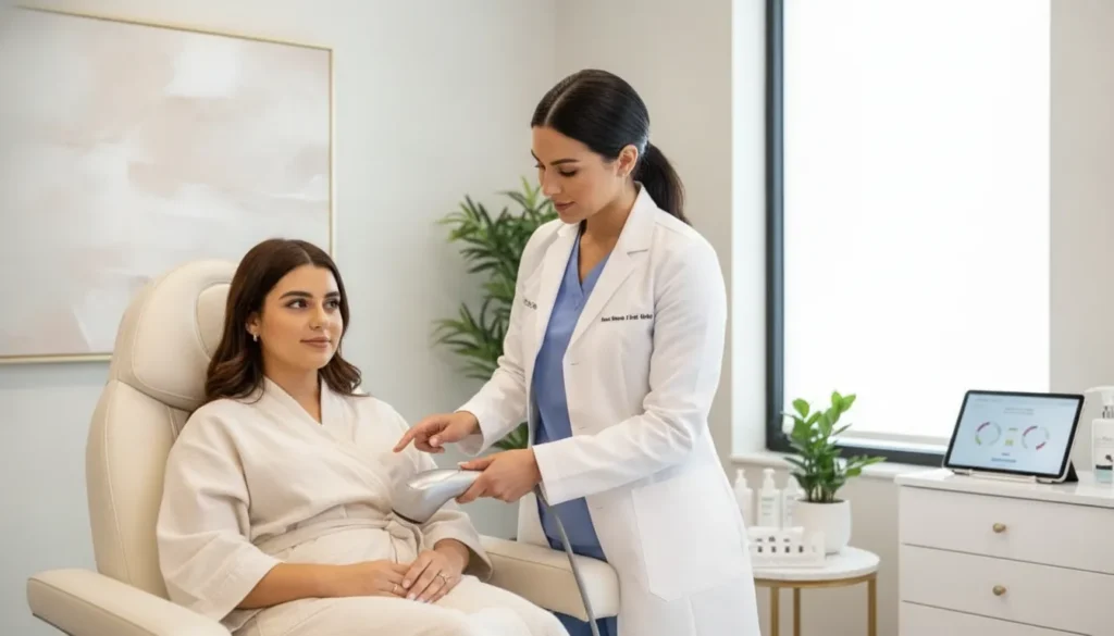 Patient and provider discussing an AirSculpt treatment plan during a consultation in Orlando.