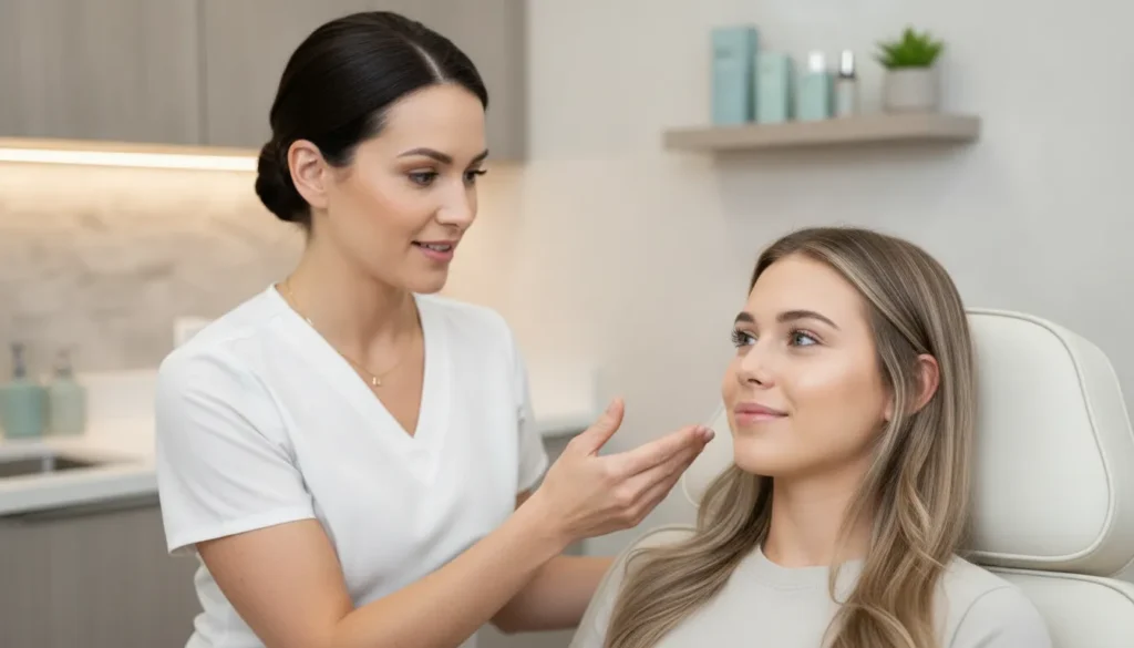 ARNP provider consulting with a patient at The Palm Med Spa treatment room
