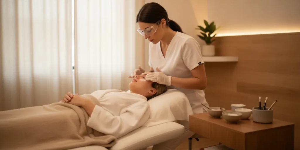 Patient receiving a calming facial treatment before a special event