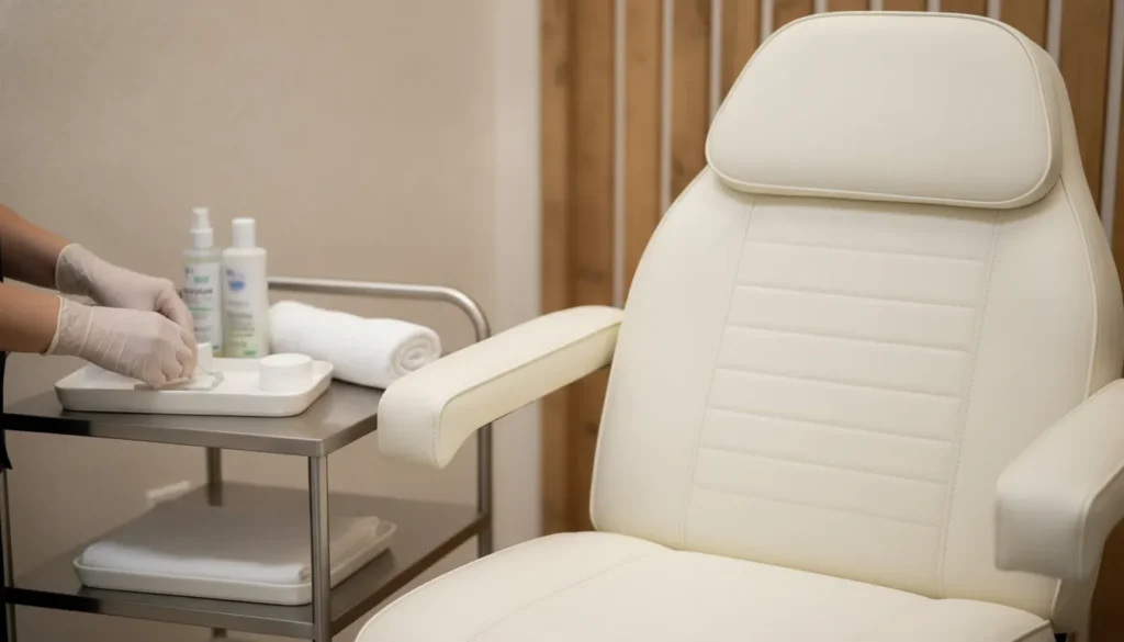 Warm medical spa treatment room prepared for chemical peel aftercare in Orlando