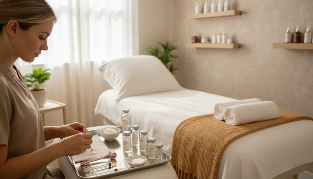 Provider preparing a regenerative facial treatment in a warm Orlando medical spa
